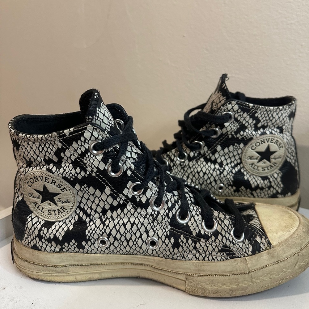 Converse Leather Black and White Snake Pattern Sneakers